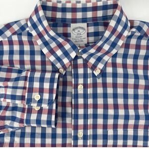 Brooks Brothers 1818 Regent Original Polo Shirt XL Blue Red Gingham Cotton Mens